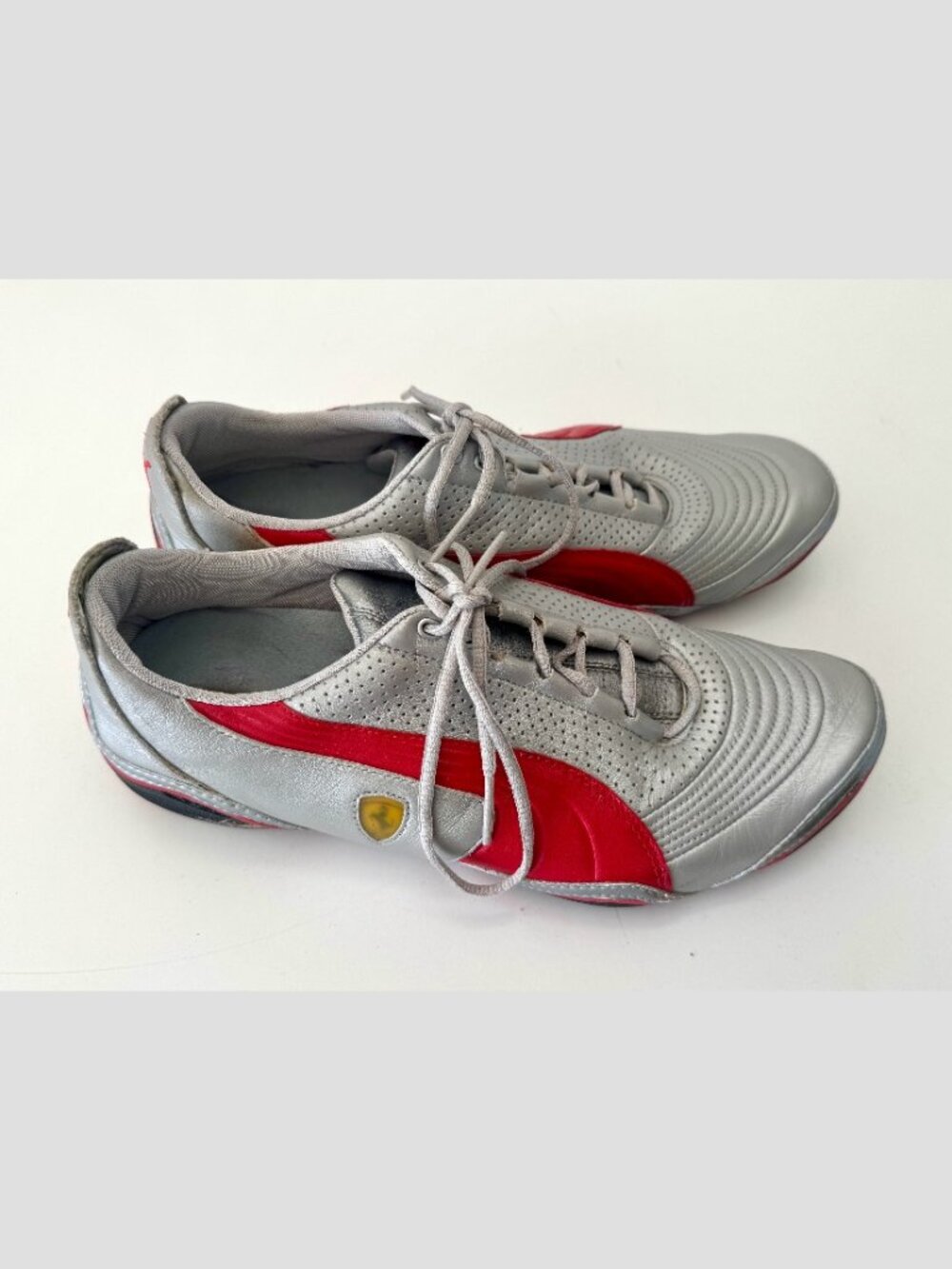 9.5 Men's Puma x Scuderia Ferrari Future Cat Silver & Rosso Corsa Red leather